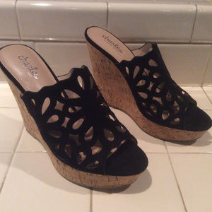 Charles David Womens 8 Black Wedge Cork Heel Shoes